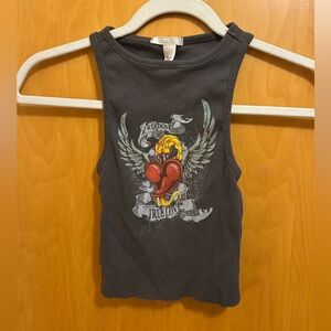 Full Tilt Black Crop Top with Red Heart Graphic